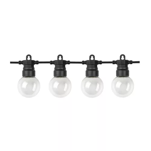 Led fényfüzér , kültéri , E27 , 20 db x 0.5W , 13 m , hideg fehér , fekete , IP65