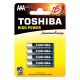 Ceruzaelem AAA (LR03) , 1.5 Volt , 4 darab , tartós , elem , High Power , TOSHIBA