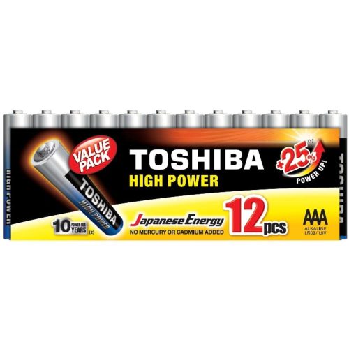 Ceruzaelem AAA (LR03) , 1.5 Volt , 12 darab , tartós , elem , High Power , TOSHIBA