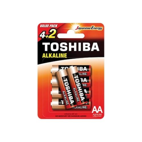 Ceruzaelem AA (LR6) , 1.5 Volt , 6 darab , tartós , elem , Red Alkaline , TOSHIBA