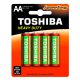 Ceruzaelem AA (LR6) , 1.5 Volt , 4 darab , tartós , elem , Heavy Duty , TOSHIBA