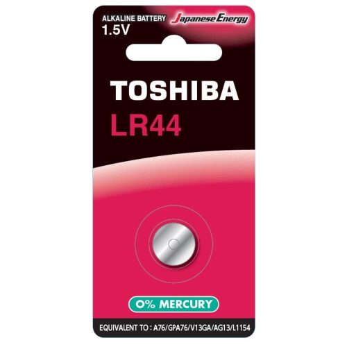 Gombelem LR44 , lapos elem , 1.5 Volt , 1 darab , tartós , elem , higany mentes , TOSHIBA