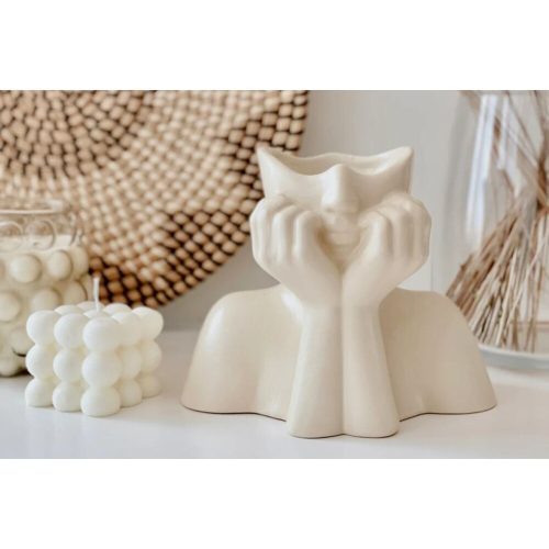 Elegáns krémszínű kerámia váza, 19 x 11 x 16 cm | 100% kerámia