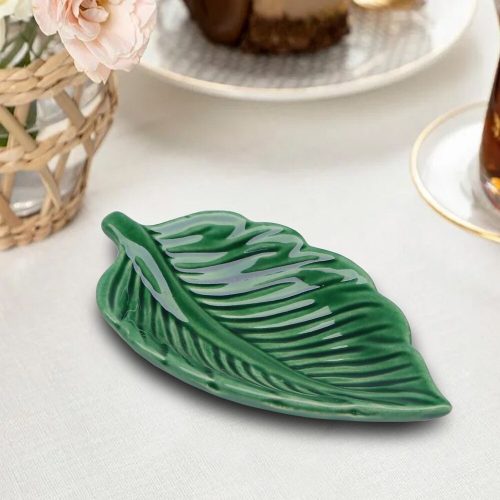 Elegáns zöld kerámia ételbemutató tányér, 13 cm