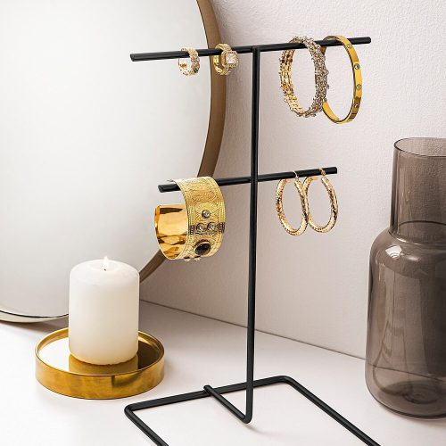Elegáns fekete fém ékszertartó rendszer, 15 cm átm