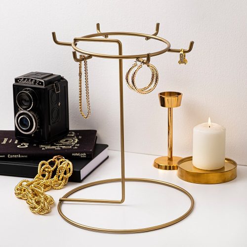 Elegáns arany fém ékszerállvány rendszerező, 22 cm átm