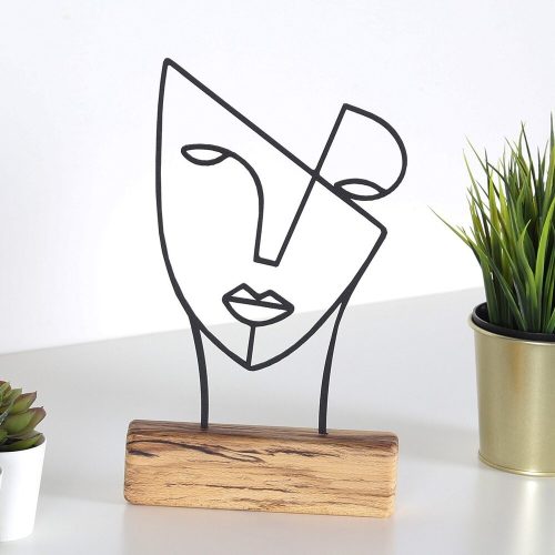 Elegáns fekete dísztárgy, 100% fém és fa, 17x30x3,5 cm