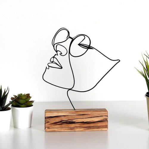 Elegáns fekete dísztárgy, 100% fém és fa, 17x31 cm