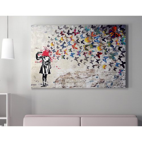Banksy dekoratív vászonfestmény, 50x70 cm, keretezett