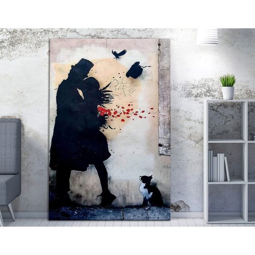 Banksy dekoratív vászonfestmény, 70x100 cm, keretezett