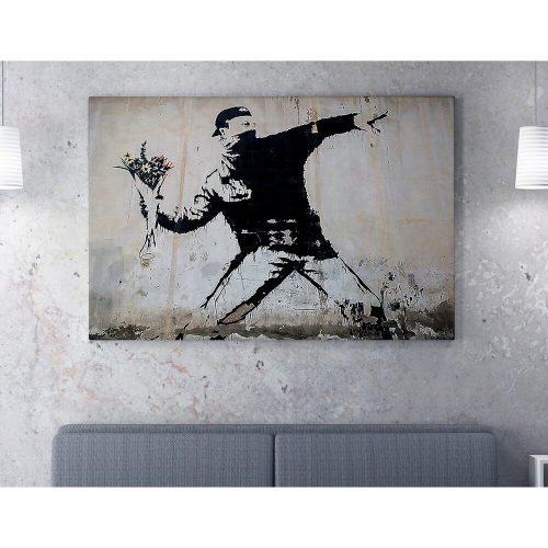 Banksy dekoratív vászonfestmény, 70x100 cm, keretezett