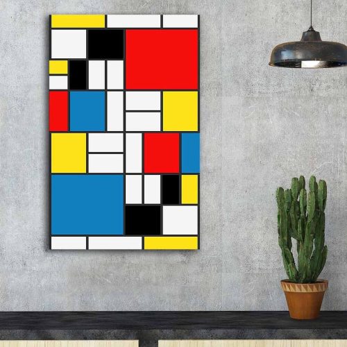 Mondrian dekoratív vászonfestménye, 45x70 cm, Velúr