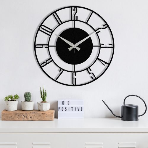 Elegáns fekete fém falióra, 48 cm | 100% fém, 1,2 mm