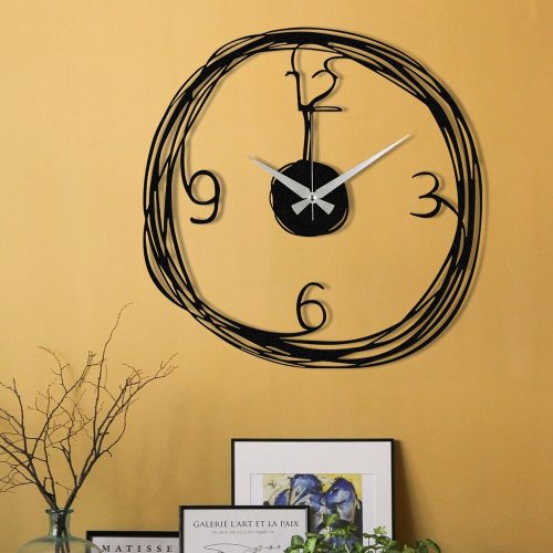 Elegáns fekete fém falióra, 48 cm | 100% fém, 1,2 mm