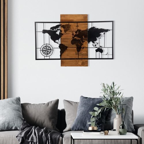 Elegáns fa falkiegészítő, fekete és dió, 85x58 cm