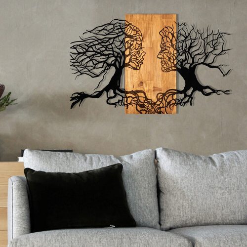 Elegáns fa falkiegészítő, fekete és dió, 92x58 cm