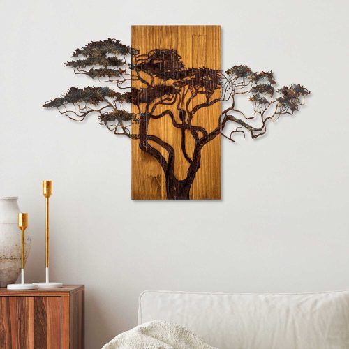 Kézzel festett fa falfestmény, 90x58 cm | 100% fa dekor