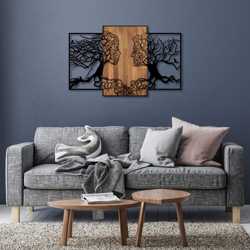 Dekoratív fa falkiegészítő, fekete és dió, 125x79 cm