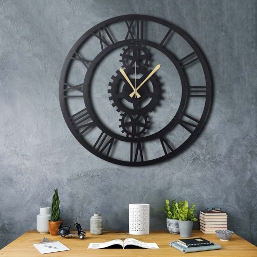 Elegáns fekete fém falióra, 70 cm | Csendes mechanizmus, 100% fém, könnyű fali akasztó