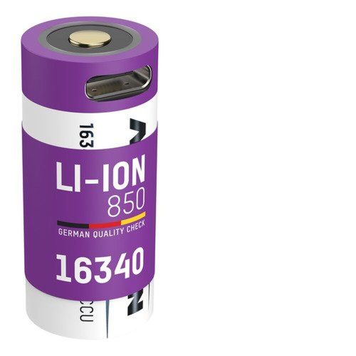 Újratölthető elem 16340 / RCR123 850-es típus (min. 800 mAh) USB C típusú töltőcsatlakozóval
