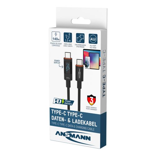 USB-C töltőkábel LED kijelzővel