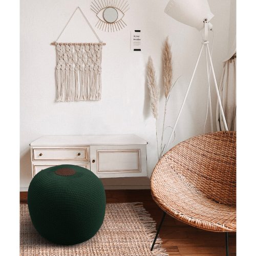 Kézzel készített zöld puff, 40 x 40 x 45 cm | 100% akril, poliészter töltettel | Stílusos és sokoldalú ülőhelyek nappali és hálószoba dekorációjához