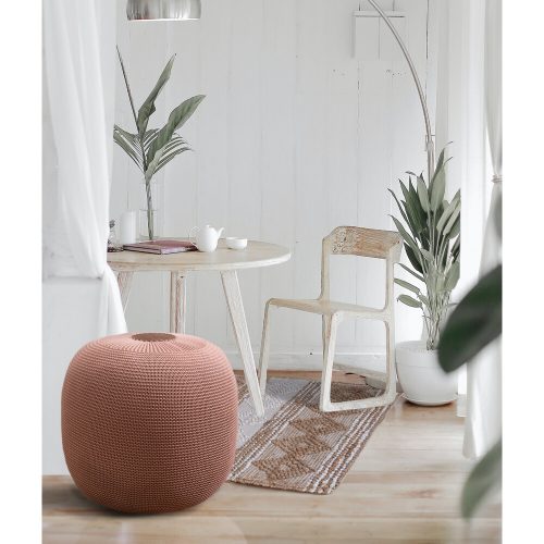 Kézzel készített narancssárga puff, 40 x 40 x 45 cm | 100% akril, poliészter töltettel | Stílusos és sokoldalú ülőhelyek modern lakóterekhez