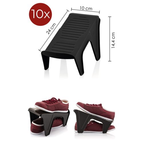 Tartós cipőrámpa készlet (10 db), Fekete, 24,4 x 11,5 x 14,2 cm | 100% műanyag | Ideális a cipők egyszerű eléréséhez és rendszerezéséhez, sokoldalú és funkcionális