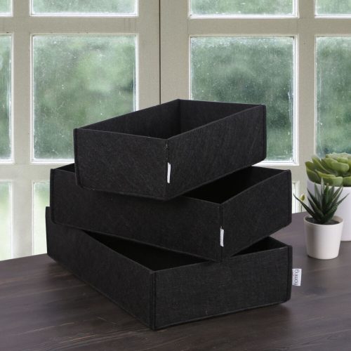 Prémium filc íróasztal rendszerező készlet (3 db) - Fekete, 32x21x7,5cm, 29x17,5x7,5cm, 25,5x14x7,5cm | 100% filc | Stílusos és funkcionális otthoni irodába