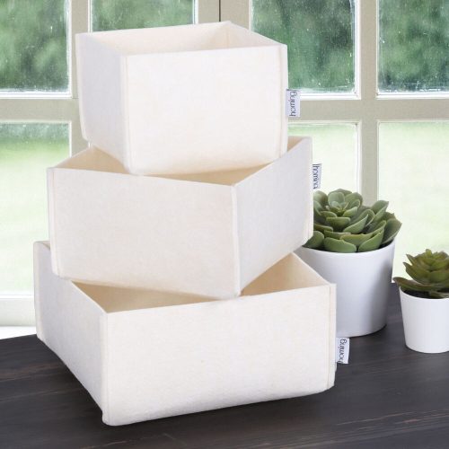 Prémium filc íróasztal rendszerező készlet (3 db), Krém, Méretek: 22,5x22,5x10cm, 18x18x10cm, 14x14x10cm | 100% filc | Stílusos és funkcionális otthoni irodába
