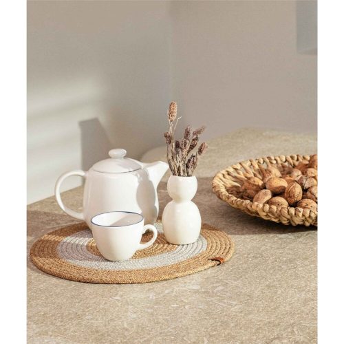 Kézzel készített Cotton Runner, 37 x 37 cm, natúr és szürke | 100% pamut, stílusos és tartós | Tökéletes otthoni dekorációhoz és étkezőkhöz, elegáns design