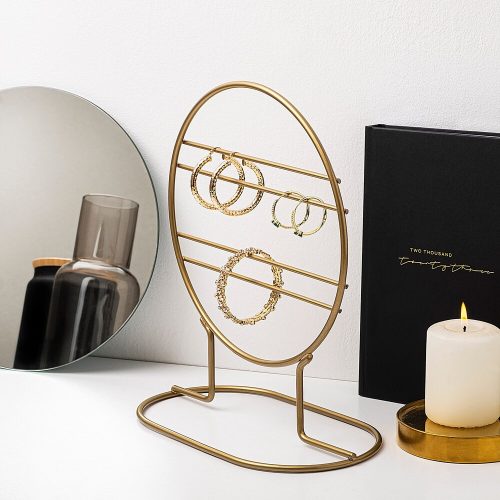 Elegáns arany fém ékszerállvány rendszerező, 23 x 28 x 13 cm | 100% tartós fém | Tökéletes kiegészítők megjelenítéséhez és rendszerezéséhez