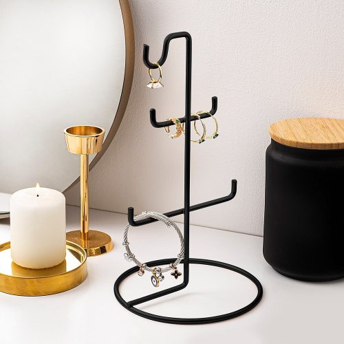 Elegáns fekete fém ékszerállvány, 15 cm átmérő x 27 cm magasság | 100% tartós fém | Tökéletes nyakláncok és kiegészítők bemutatására