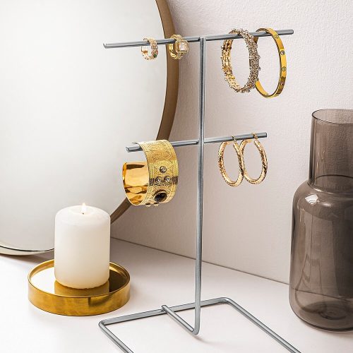 Elegáns króm ékszerállvány rendszerező, 15 cm átmérő x 30 cm magasság | 100% fém konstrukció | Stílusos és funkcionális tároló a tartozékok számára