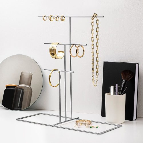 Stílusos króm ékszerállvány rendszerező, 40 x 41 x 15 cm | 100% fém, könnyű, 0,43 kg | Tökéletes az elegáns tároláshoz és megjelenítéshez