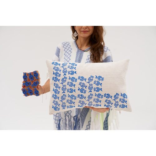 Kézzel készített zsenília párna, krémszínű, 40 x 60 cm | 100% szálas töltelék | Puha és stílusos dekor nappali, hálószoba és irodahelyiségekbe