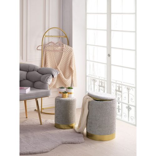 Stílusos mellkasi puff készlet (2 db), szürke, 25x36x25 és 32x43x32 cm | 100% poliészter | Tökéletes modern nappalikba és hálószobákba, elegáns és funkcionális kialakításhoz