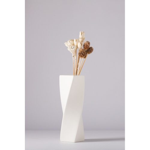 Elegáns fehér kerámia váza, 8 x 8 x 21 cm | 100% kerámia | Tökéletes lakberendezési tárgyakhoz, dísztárgyakhoz és virágdíszekhez | Stílusos és modern dizájn