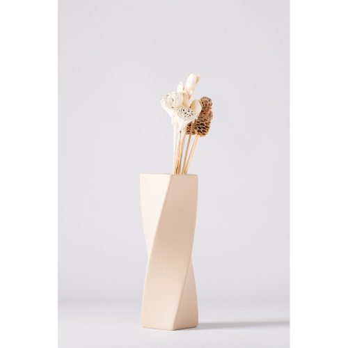 Elegáns bézs kerámiaváza, 8 x 8 x 21 cm | 100% kiváló minőségű kerámia | Tökéletes lakberendezéshez és virágdíszekhez, stílusos és tartós kialakítás