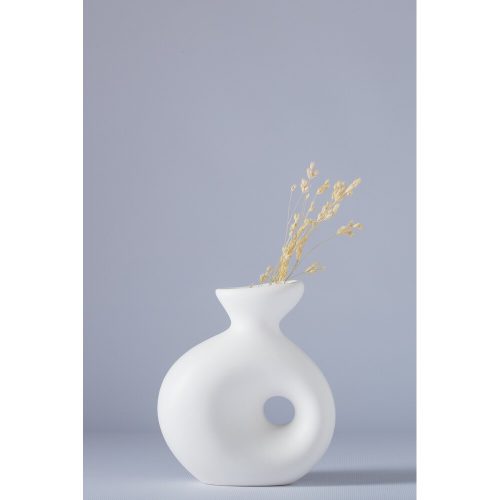 Elegáns fehér kerámia váza, 7 x 14 x 16 cm | 100% kerámia, tökéletes lakberendezéshez és virágdíszekhez | Stílusos és modern dizájn