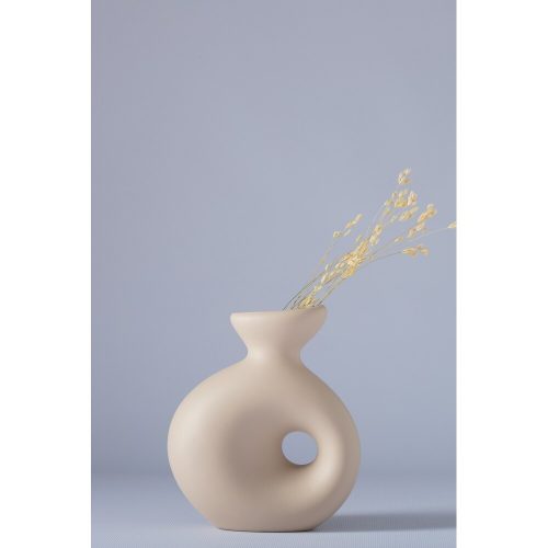 Elegáns bézs kerámiaváza, 7 x 14 x 16 cm | 100% kiváló minőségű kerámia | Tökéletes otthoni dekorációhoz, központi díszítéshez és virágdíszekhez