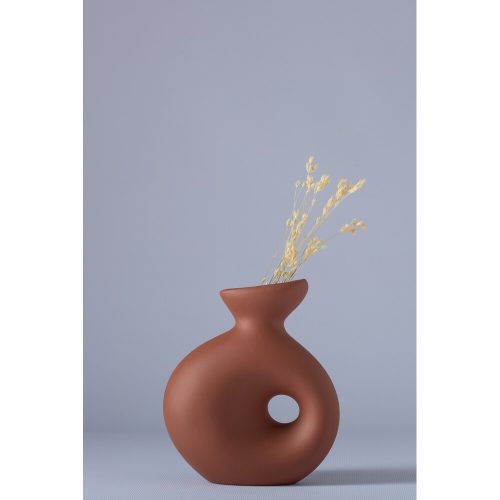 Elegáns csempepiros kerámiaváza, 7 x 14 x 16 cm | 100% kerámia, tökéletes lakberendezéshez és virágdíszekhez | Stílusos és tartós dizájn