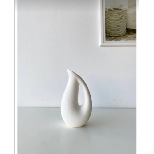 Elegáns fehér kerámia váza, 6 x 9 x 17 cm | 100% kerámia, tökéletes lakberendezéshez és virágdíszekhez | Stílusos és modern dizájn