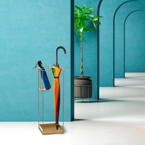 Elegáns arany fém esernyőtartó, 20 x 20 x 61 cm | 100%-ban tartós fémszerkezet | Stílusos és funkcionális dizájn otthoni és irodai bejáratokhoz