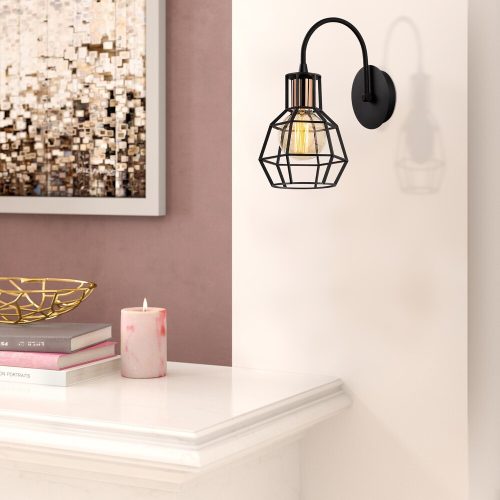 Elegáns fekete falilámpa, fém ház, 10 x 12 cm, magasság 100 cm, E14 Max 40W, IP20 | Elbűvölő szállodai stílusú világítás a modern terekhez