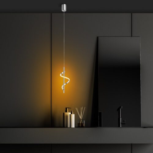 Elegáns krómcsillár, fém test, állítható magasság 50-100 cm, szélesség 16 cm, LED 11W 3000K, IP20 besorolás, stílusos világítás a modern lakberendezéshez, tökéletes nappaliba és étkezőbe