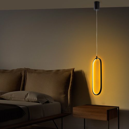 Elegáns fekete csillár, fém test, állítható magasság 60-110 cm | 17 cm Szélesség, 10 cm Mélység | SMD LED 16W 3000K | Stílusos világítás modern lakberendezéshez és étkezőkhöz, IP20 besorolású