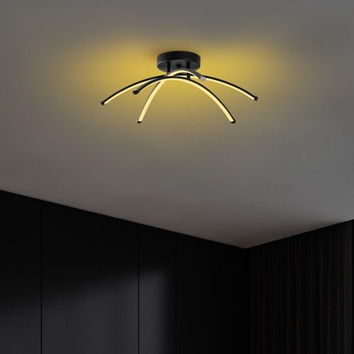 Elegáns fekete csillár, fém test, 57 x 20 x 57 cm | SMD LED 28W 3000K | Stílusos világítás a modern lakberendezéshez, IP20 besorolású, tökéletes nappaliba és étkezőbe