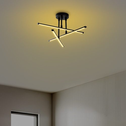 Elegáns fekete csillár, fém test, 51 x 26 x 51 cm | SMD LED 18W 3000K | Stílusos világítótest a modern lakberendezéshez, IP20 besorolású, tartós fém alaplap, tökéletes nappaliba és étkezőbe