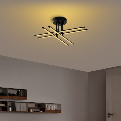 Elegáns fekete csillár, fém test, 61 x 22 x 61 cm | SMD LED 28W 3000K | Stílusos világítótest a modern lakberendezéshez | Tartós fém alaplap, IP20 besorolású, tökéletes nappaliba és étkezőbe